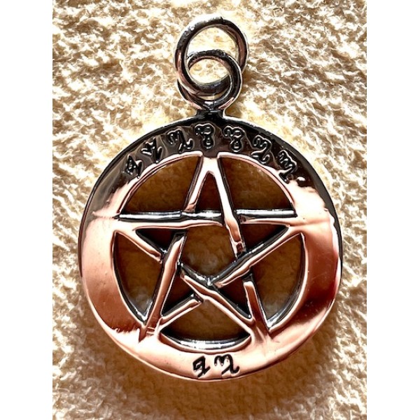 Pendant Silver Blessed Be Theban Pentagram